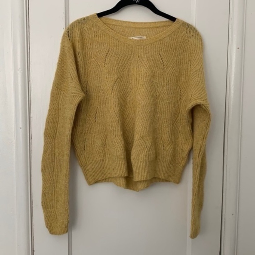 Anthropologie Mustard Yellow Cable-Knit Scoop Neck Sweater